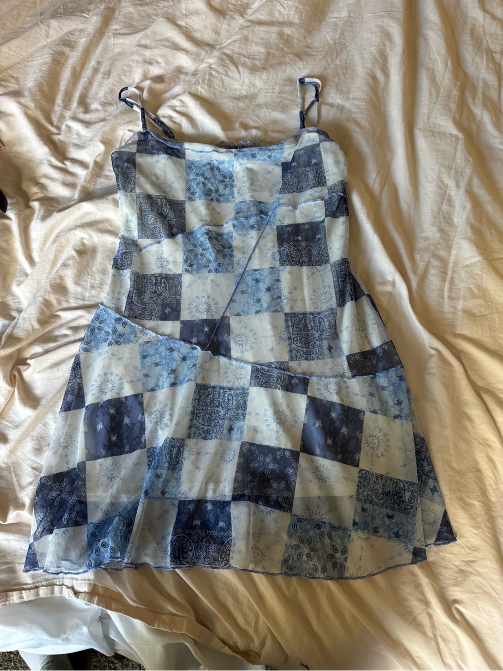 Blue Patchwork Print Slip Dress - Women's